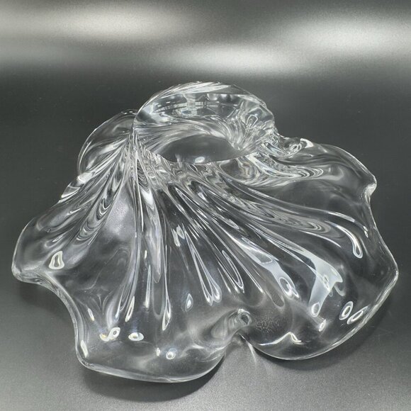 Vintage 1980s Venetian Clear Glass Dish Bowl Centerpiece Made In Italy Decor VTG - Picture 6 of 15